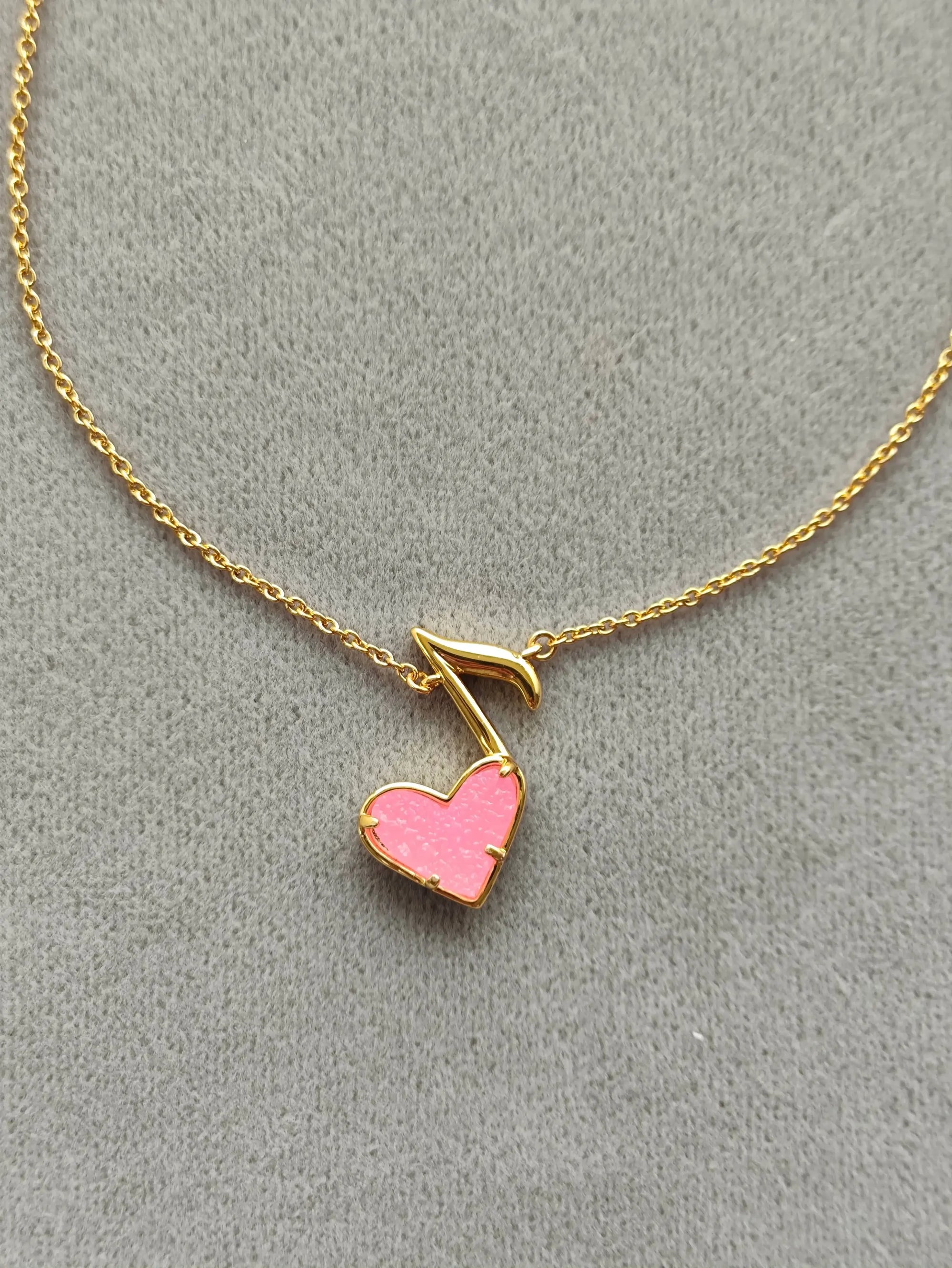 Pink Heart Music Short Necklace