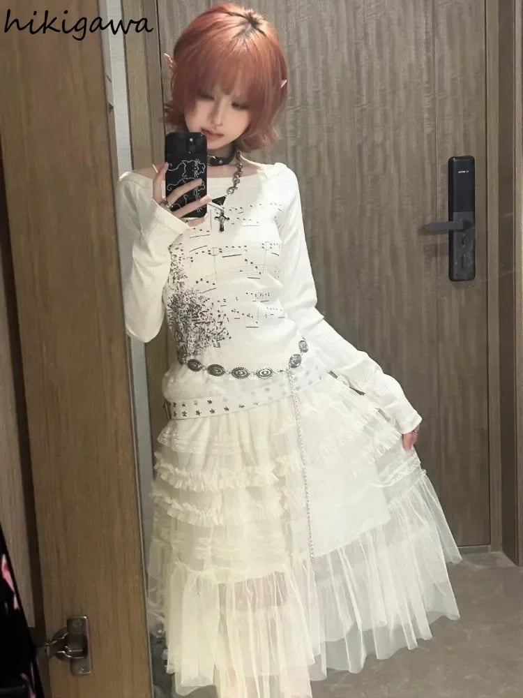 Music Print Long Sleeve Top