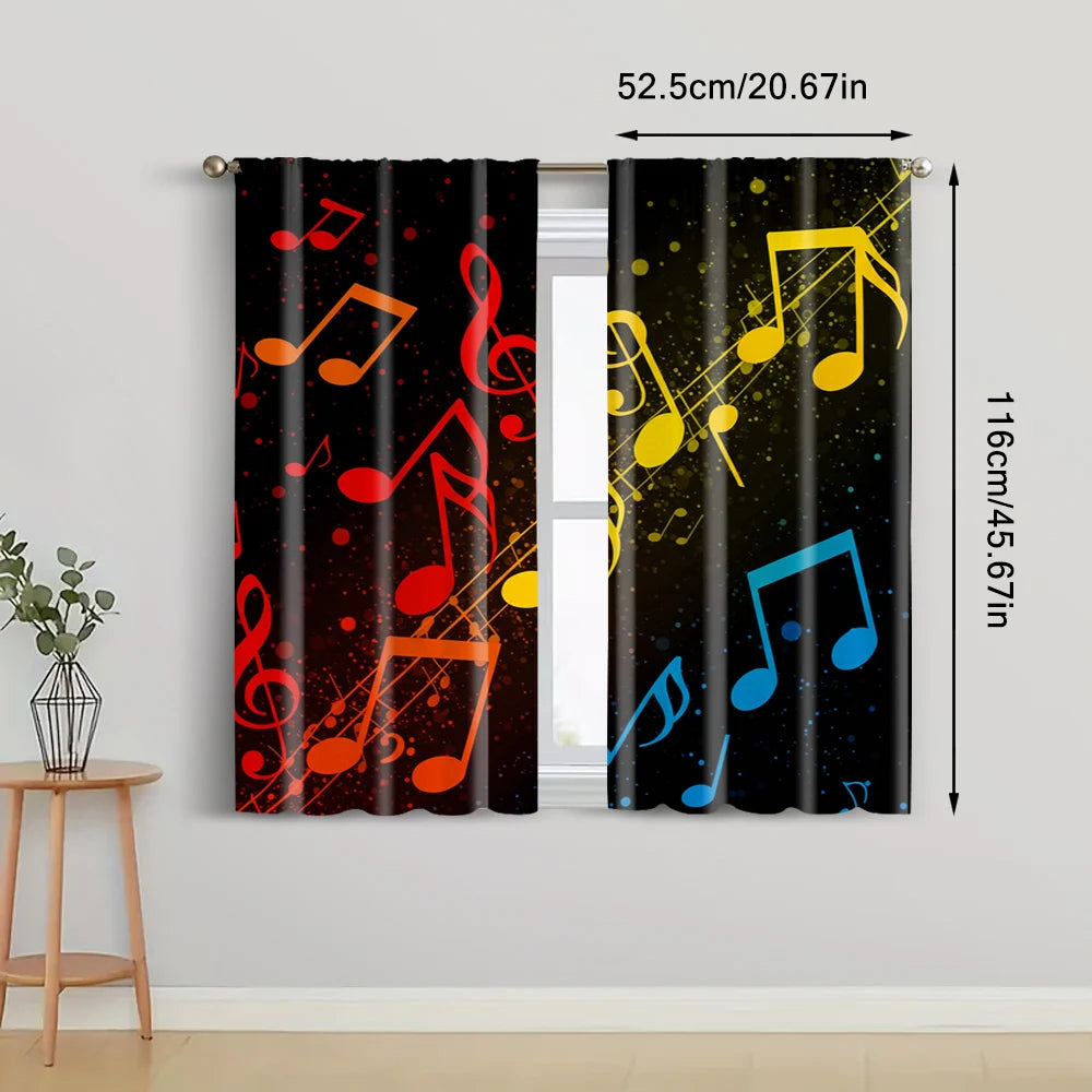 2pcs Colorful Music Notes Curtain Set