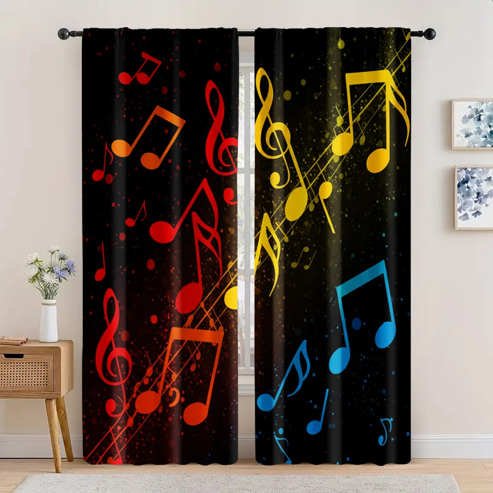 2pcs Colorful Music Notes Curtain Set