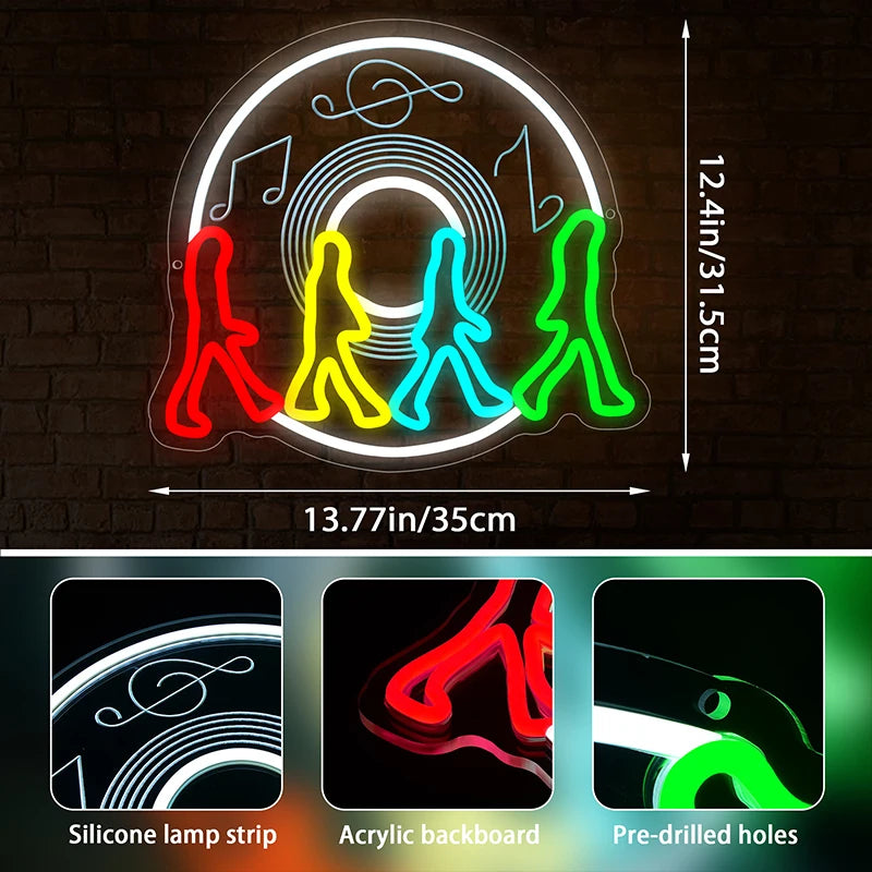 Band Walking On Vinyl Record Neon Sign Decoration