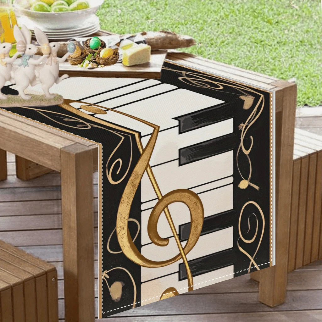 Music Piano Keyboard Linen Table Runner