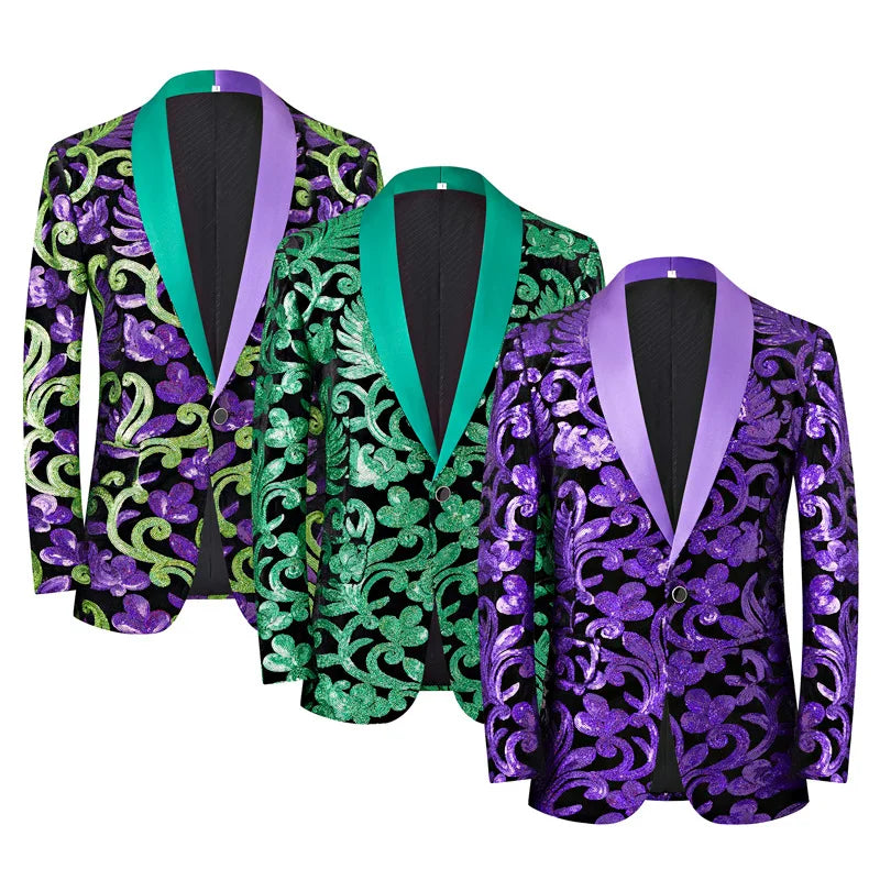 Purple & Green Sequin Men's Blazer