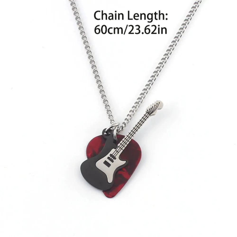 Punk Guitar & Pick Pendant Necklace