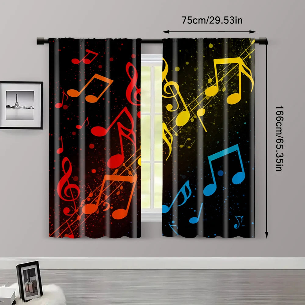 2pcs Colorful Music Notes Curtain Set