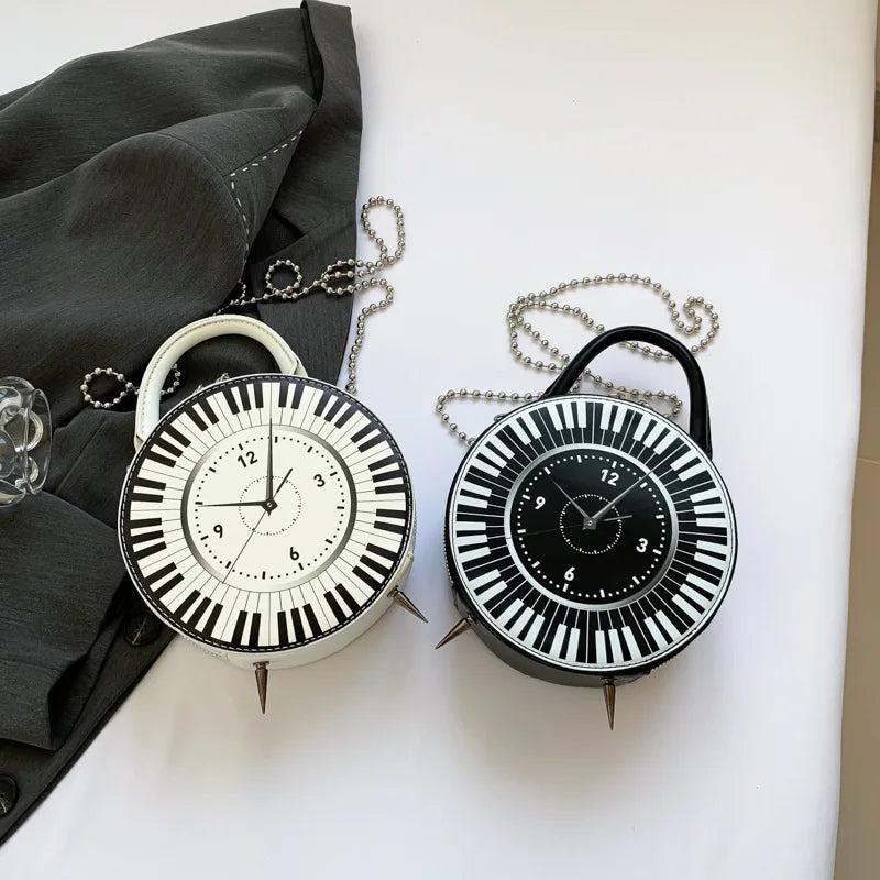 Piano Keys & Vintage Clock Crossbody Bag
