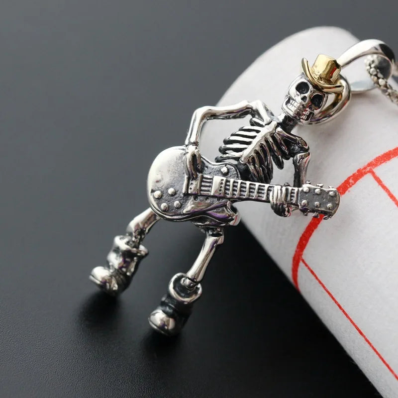 Skeleton Playing Guitar Pendant Necklace