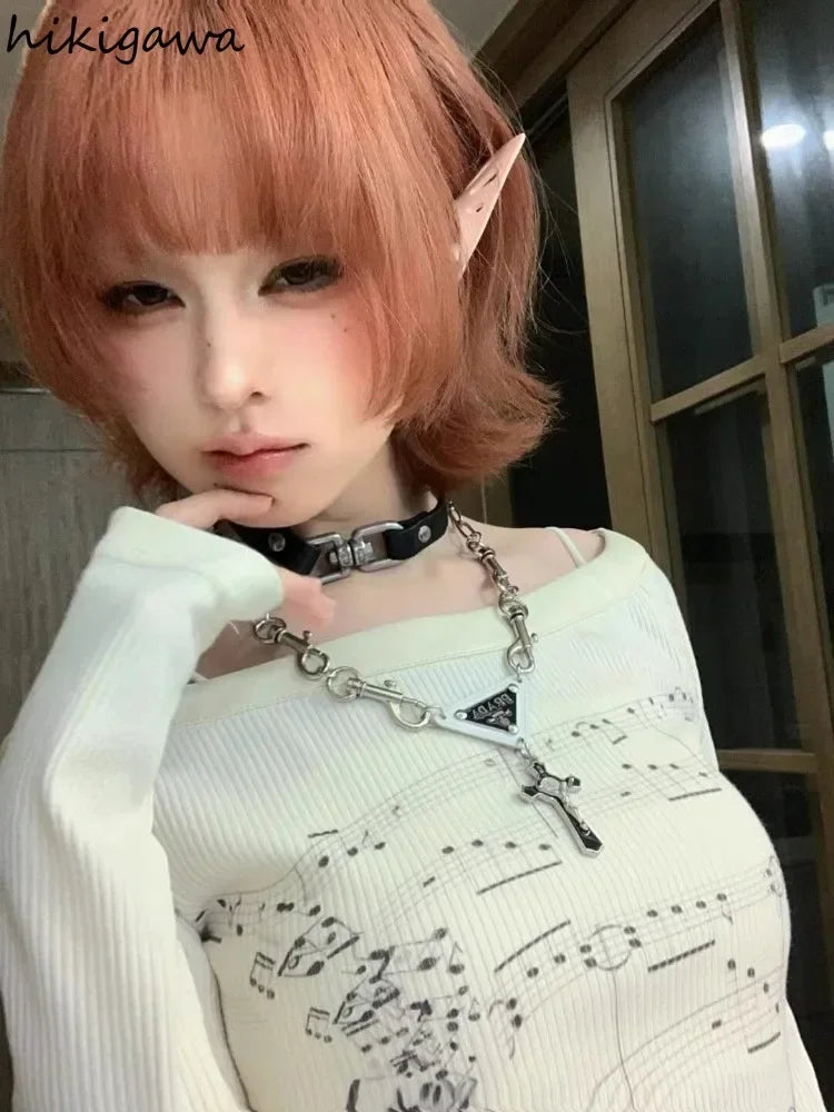 Music Print Long Sleeve Top