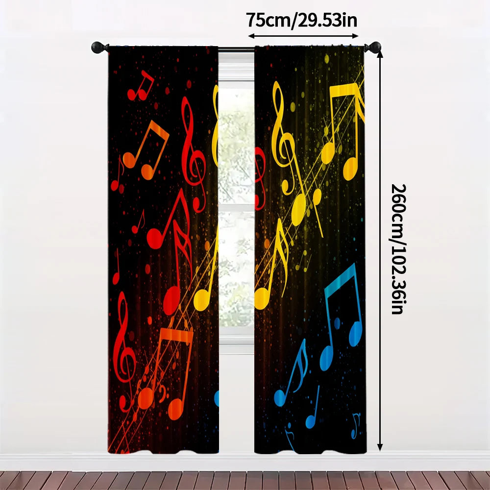 2pcs Colorful Music Notes Curtain Set