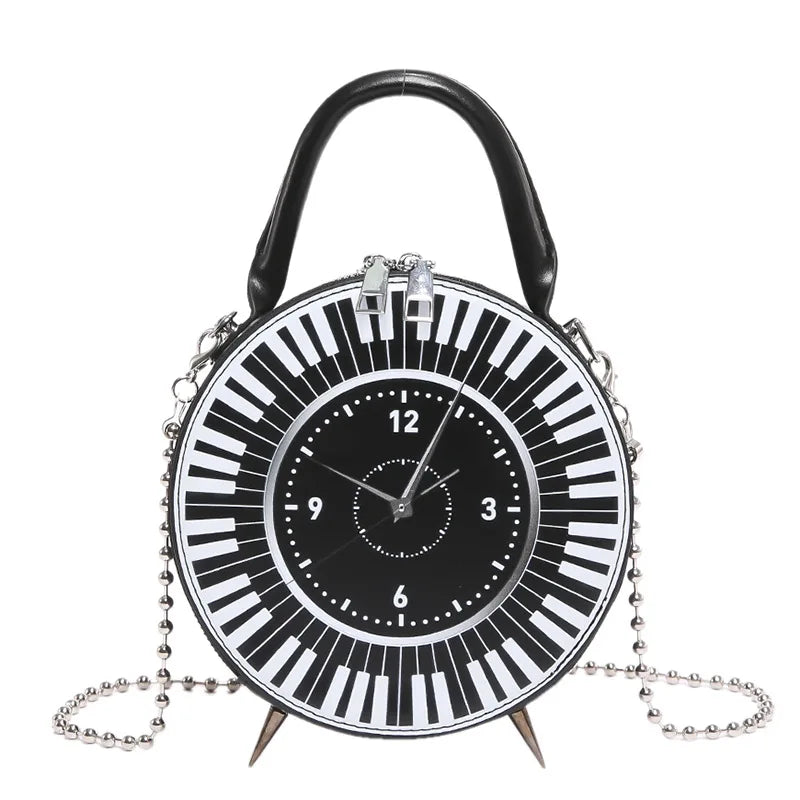Piano Keys & Vintage Clock Crossbody Bag