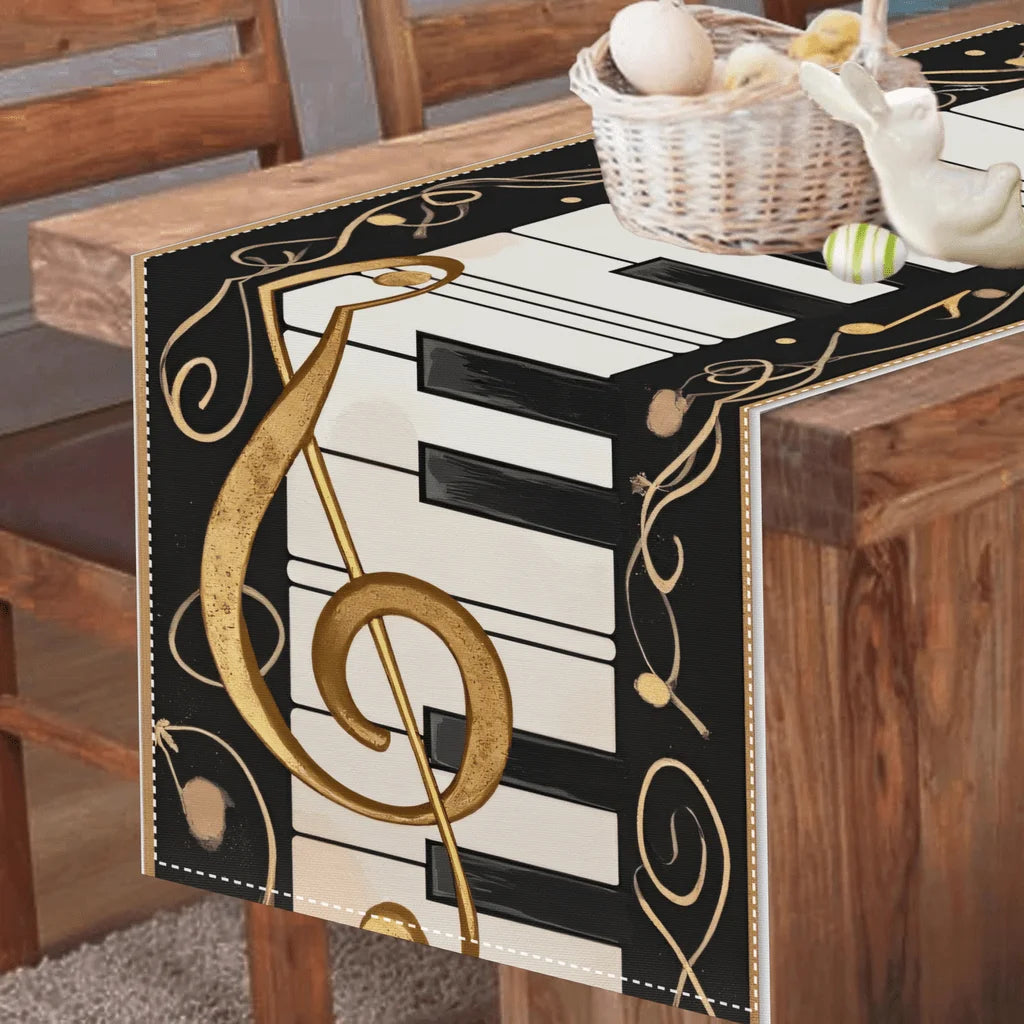 Music Piano Keyboard Linen Table Runner
