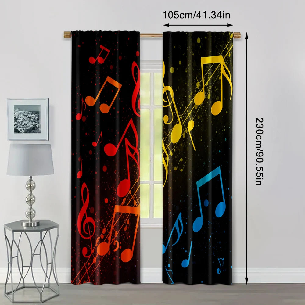 2pcs Colorful Music Notes Curtain Set