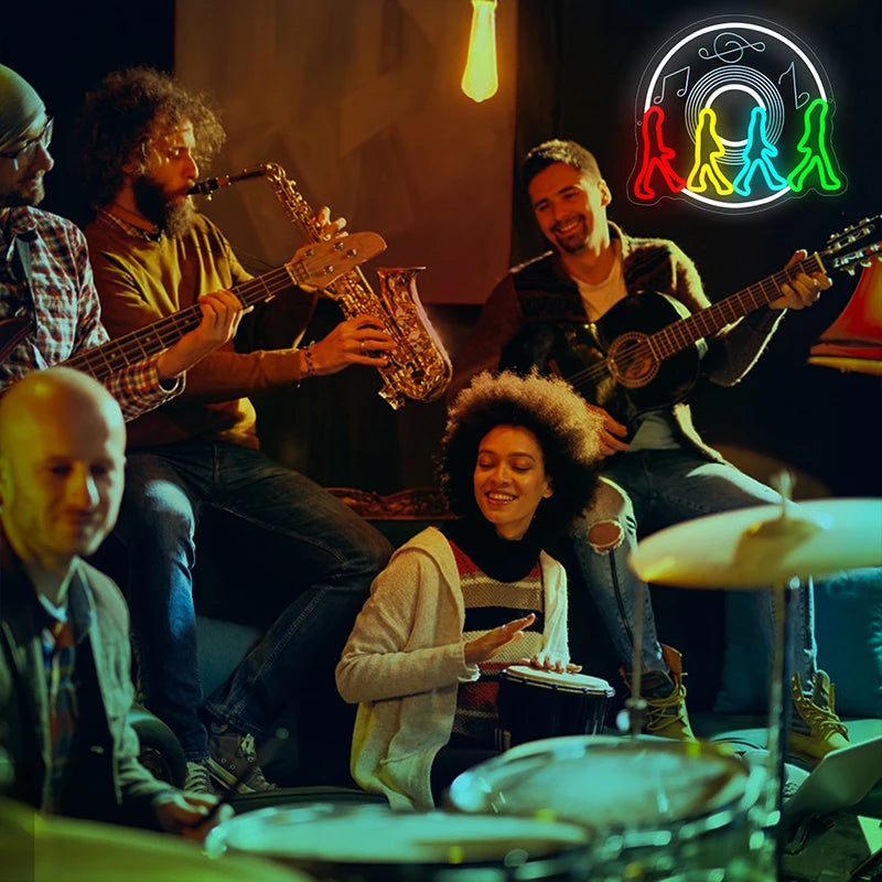 Band Walking On Vinyl Record Neon Sign Decoration