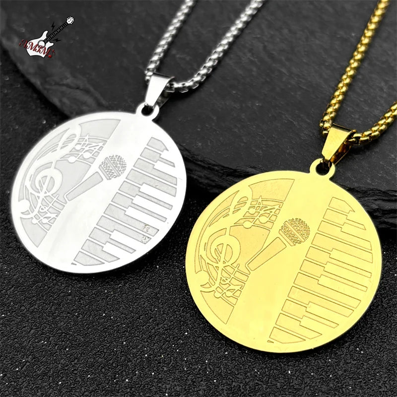 Lover Singing Microphone & Piano Pendant Necklace