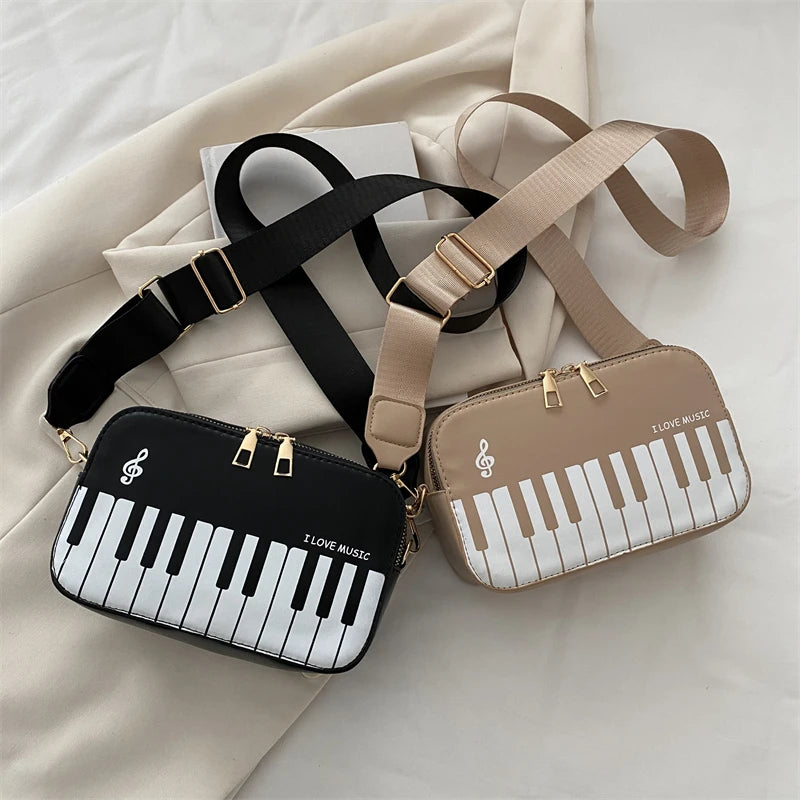 LOVE MUSIC Piano Pattern Shoulder Bag