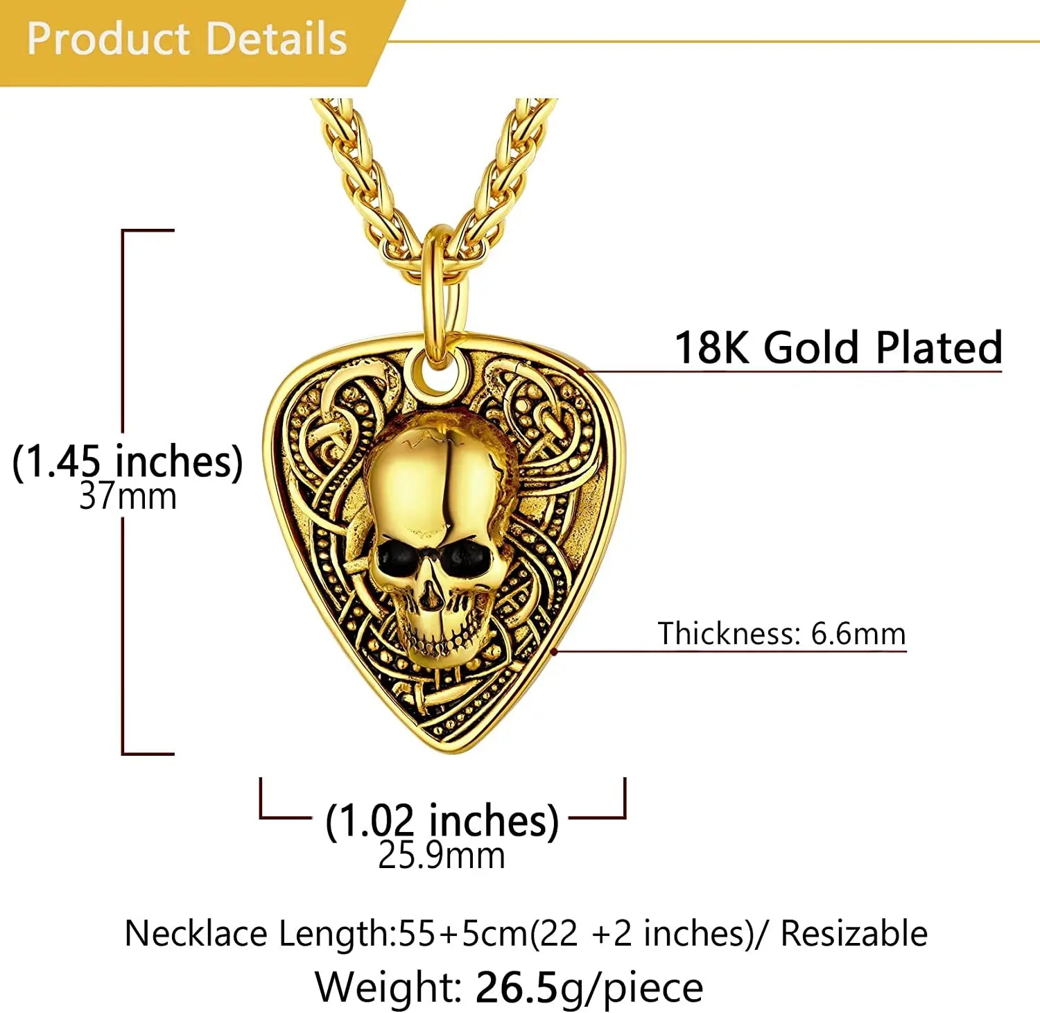 Gothic Skull Guitar Pick Necklace