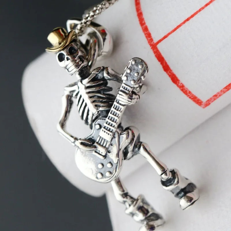 Skeleton Playing Guitar Pendant Necklace