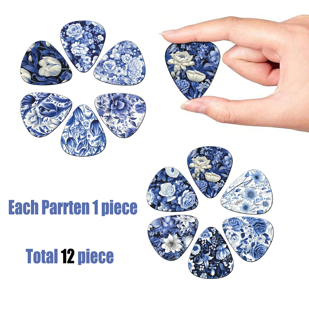 12pcs Blue & White Floral Porcelain Style Guitar Pick Set