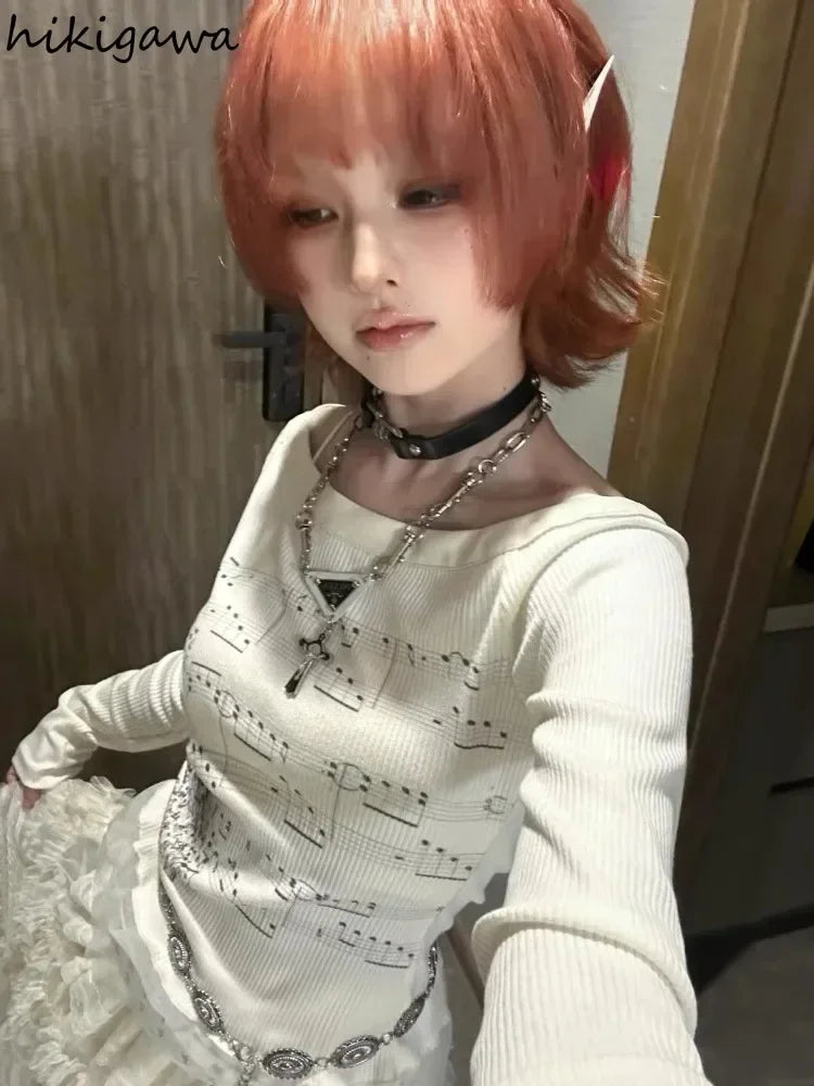 Music Print Long Sleeve Top