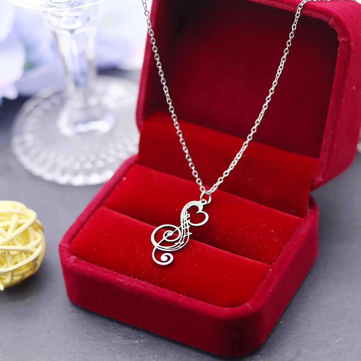 Elegant Music Note Heart Necklace