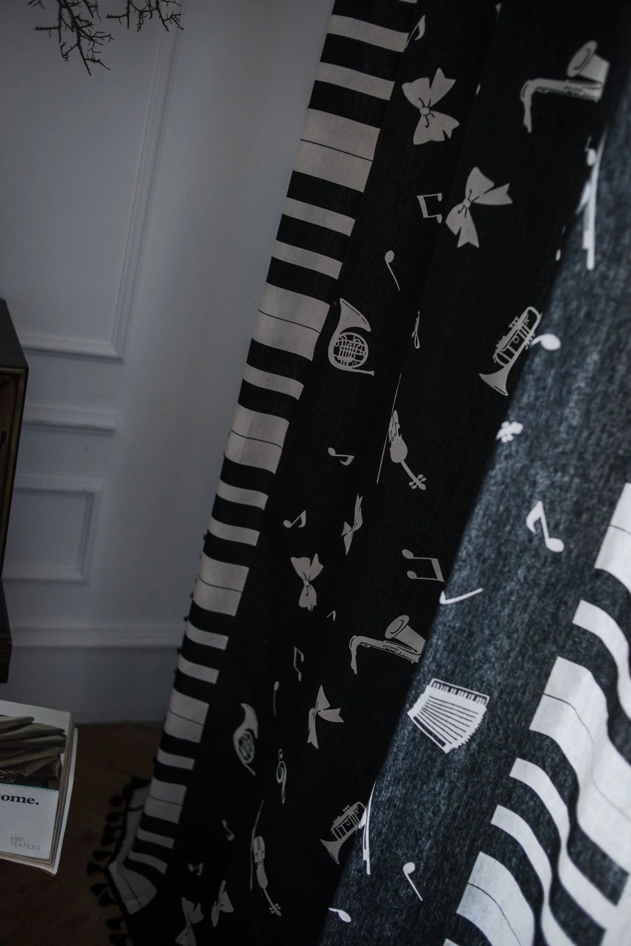 Black Tassels Piano Printed Curtain