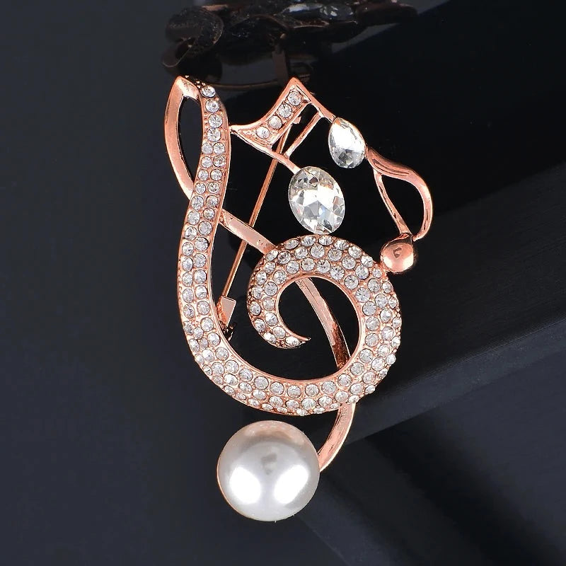 Unique Crystal Music Pearl-Like Brooch Pin