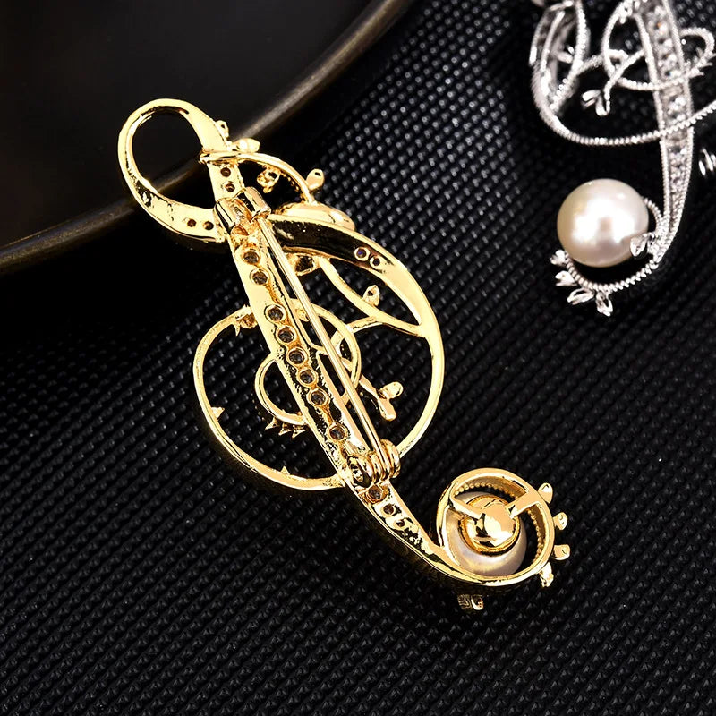 Floral Music Treble Clef Brooch Pin