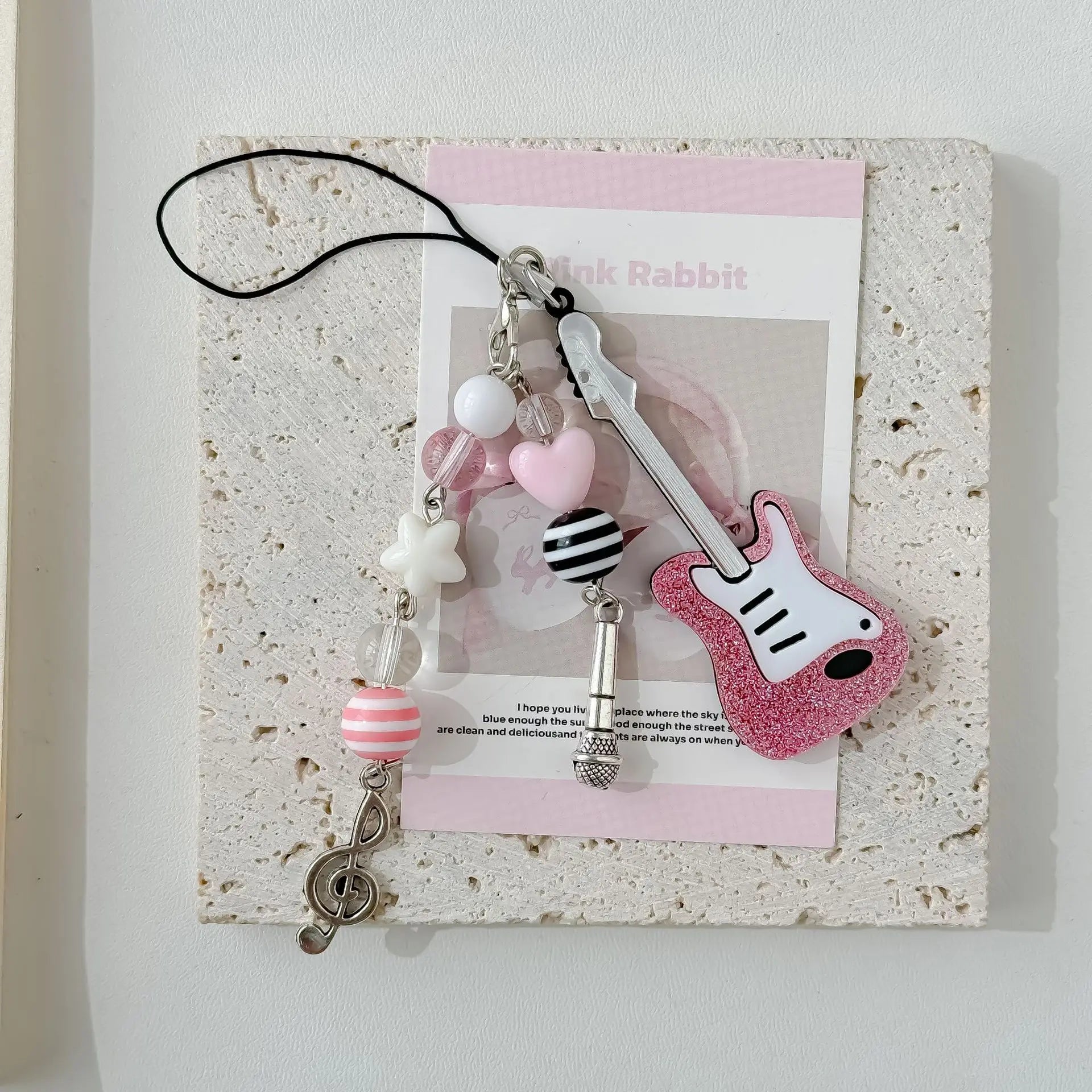 Y2K Pink Guitar Phone Charms Keychain
