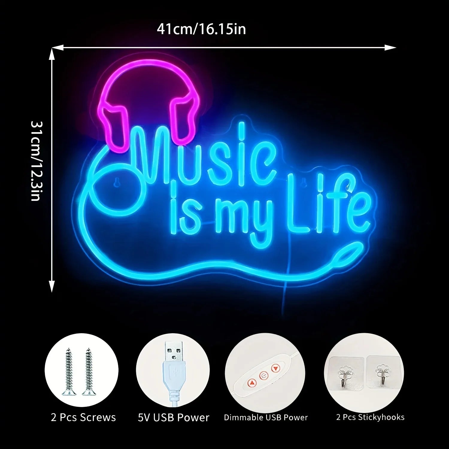 Music Is My Life LED Neon Sign