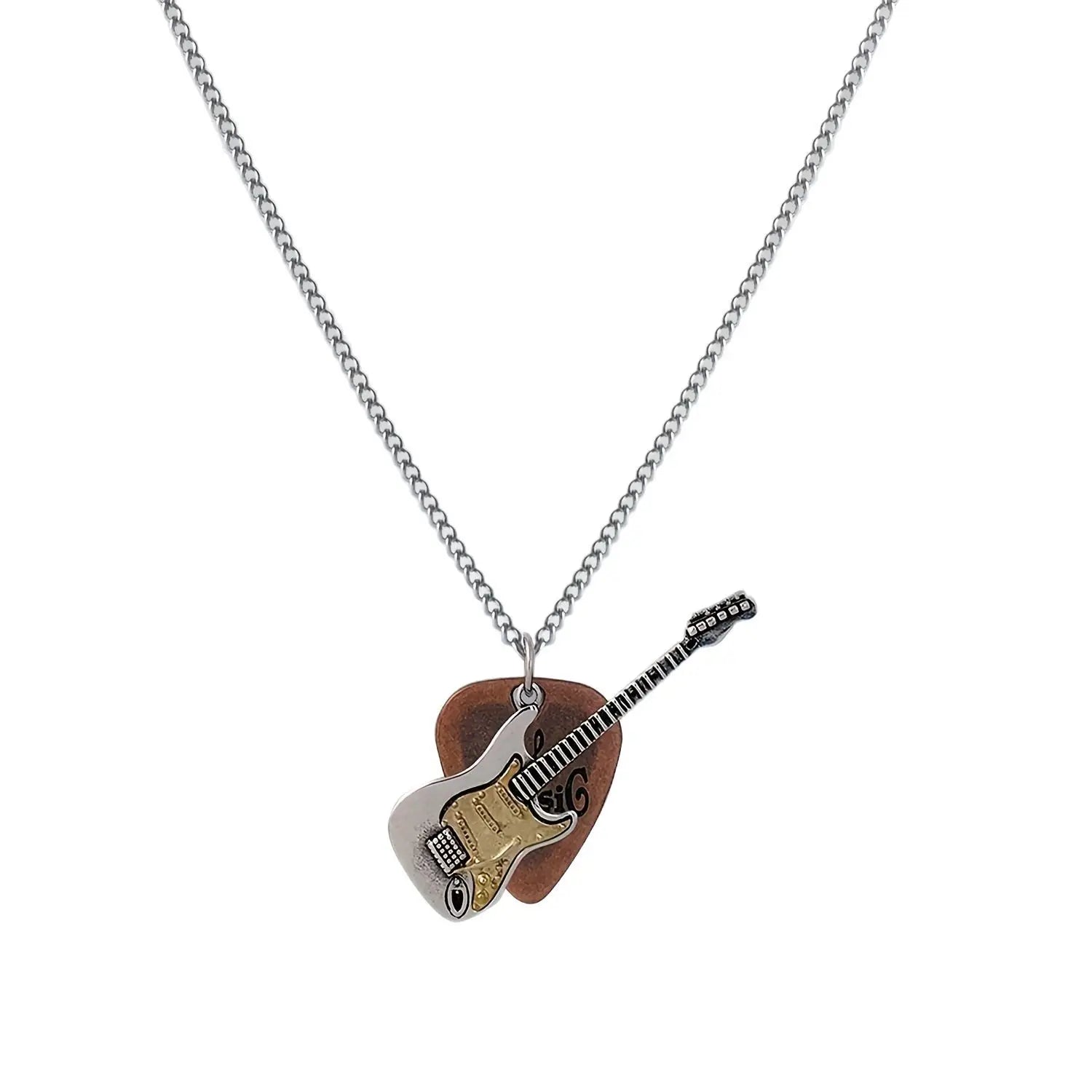 Vintage Guitar & Pick Pendant Necklace