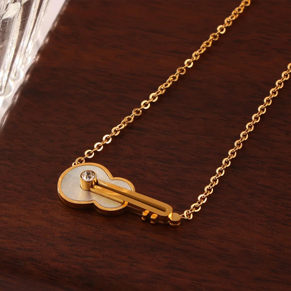 Music Guitar Shell Pendant Necklace