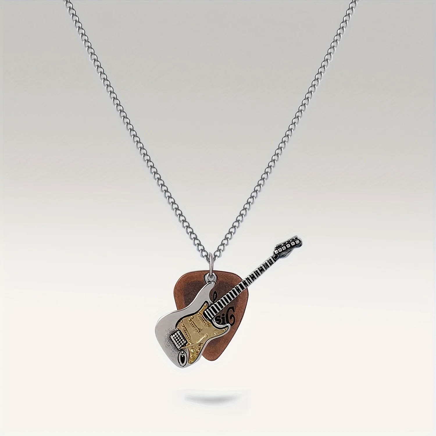 Vintage Guitar & Pick Pendant Necklace