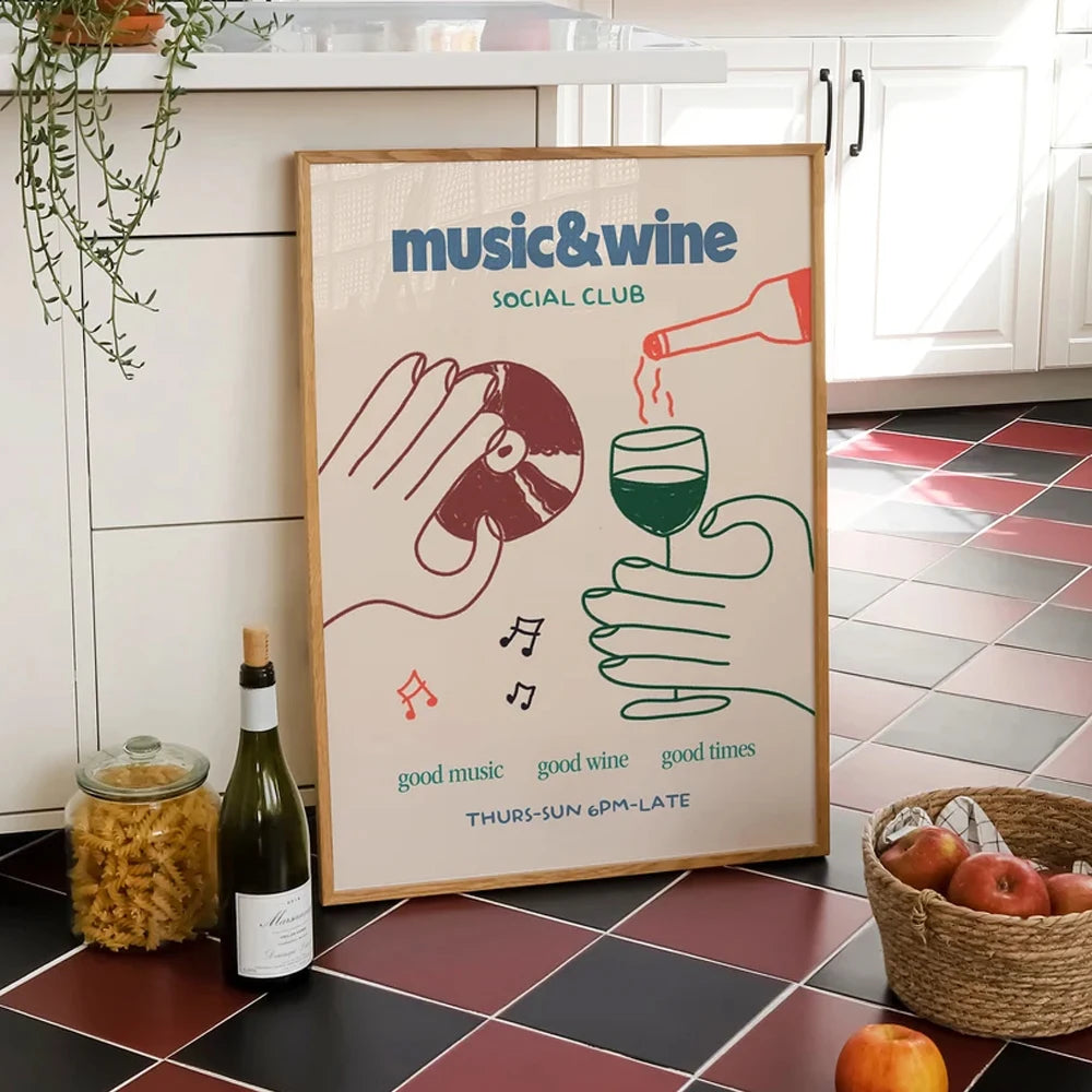 Retro Music & Wine Social Club Canvas Wall Art