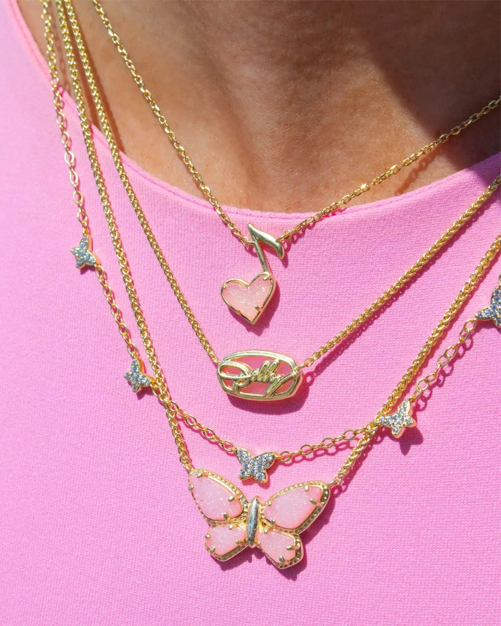 Pink Heart Music Short Necklace