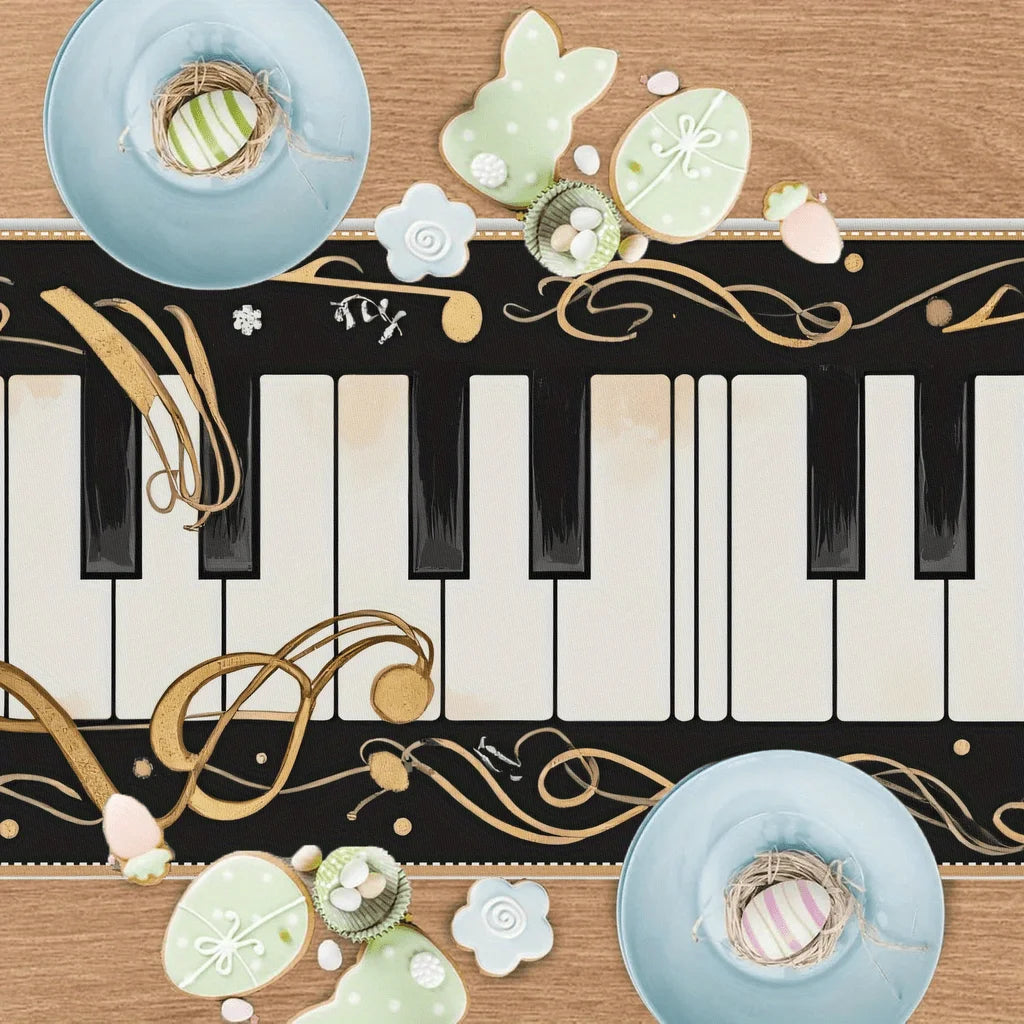 Music Piano Keyboard Linen Table Runner