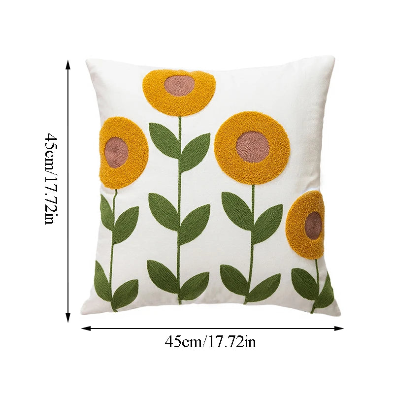 Embroidered Flowers Throw Pillow Cover