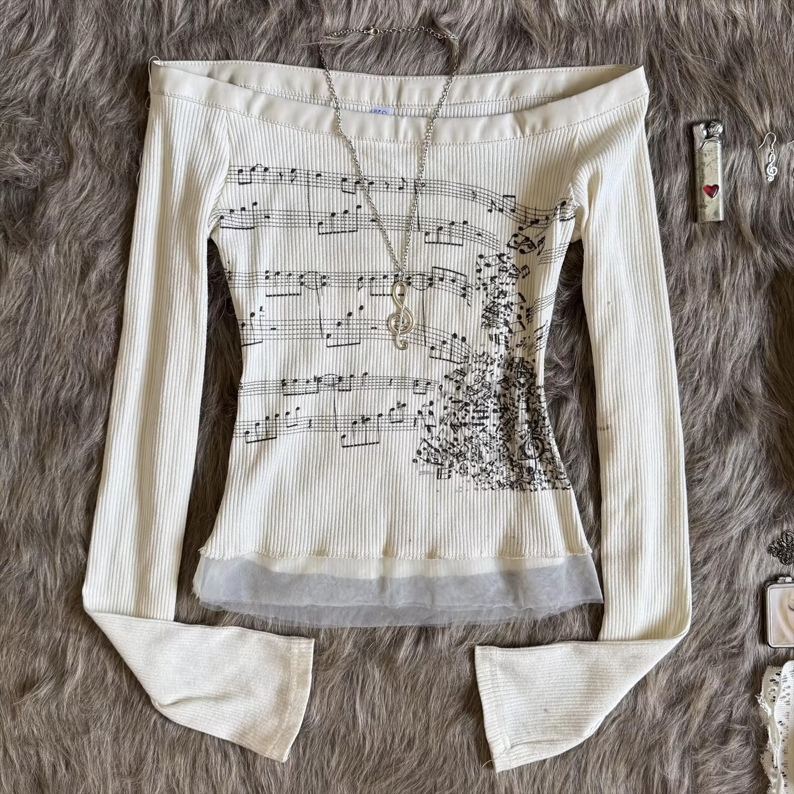 Music Print Long Sleeve Top