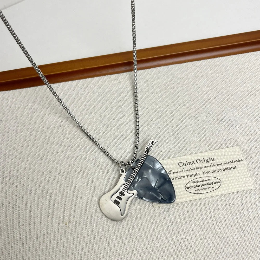 Punk Guitar & Pick Pendant Necklace