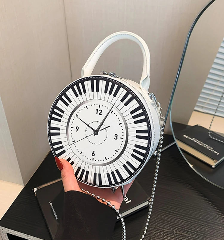 Piano Keys & Vintage Clock Crossbody Bag