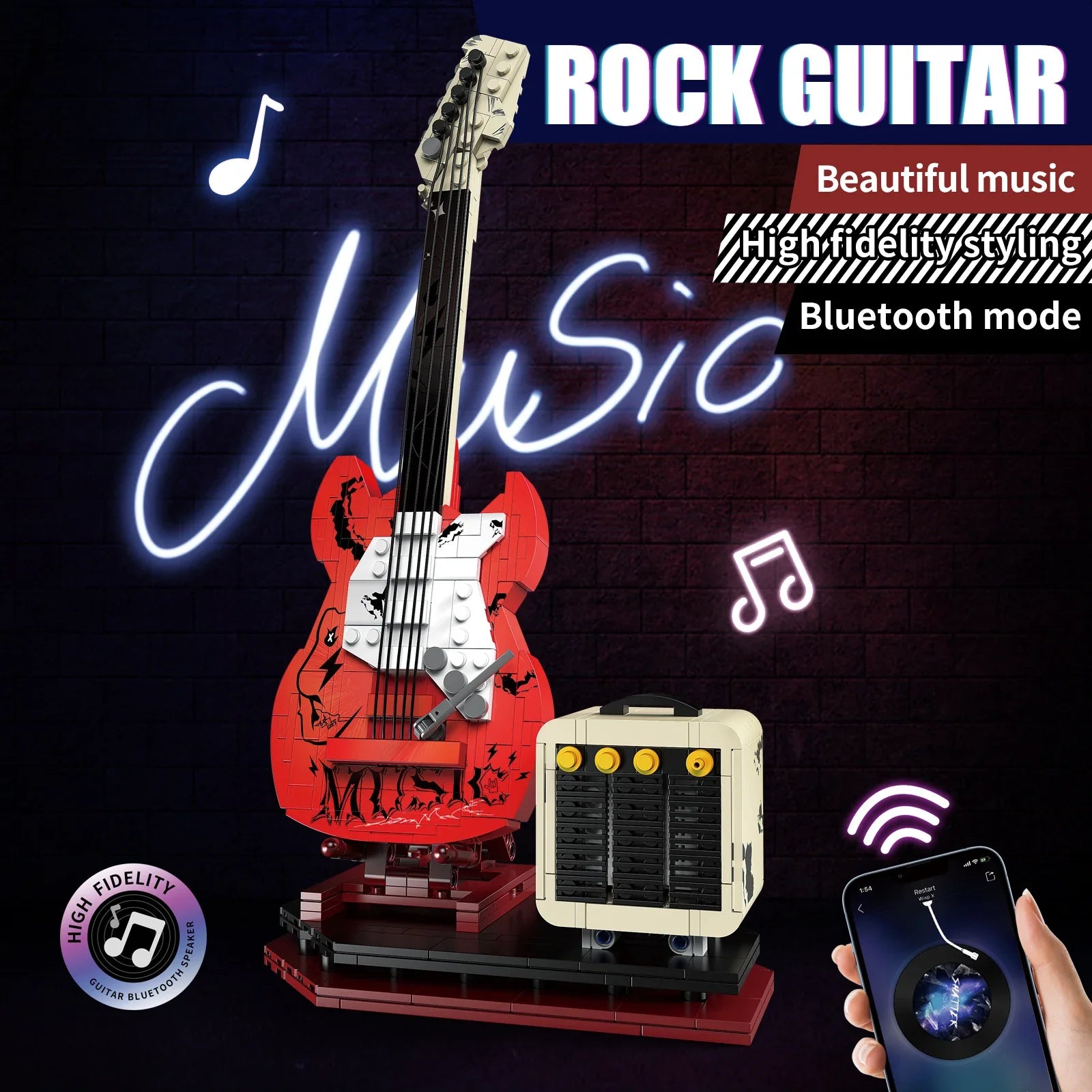 Red Electric Guitar Building Blocks Bluetooth Speaker