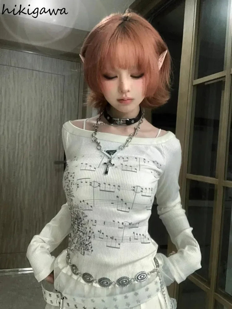 Music Print Long Sleeve Top