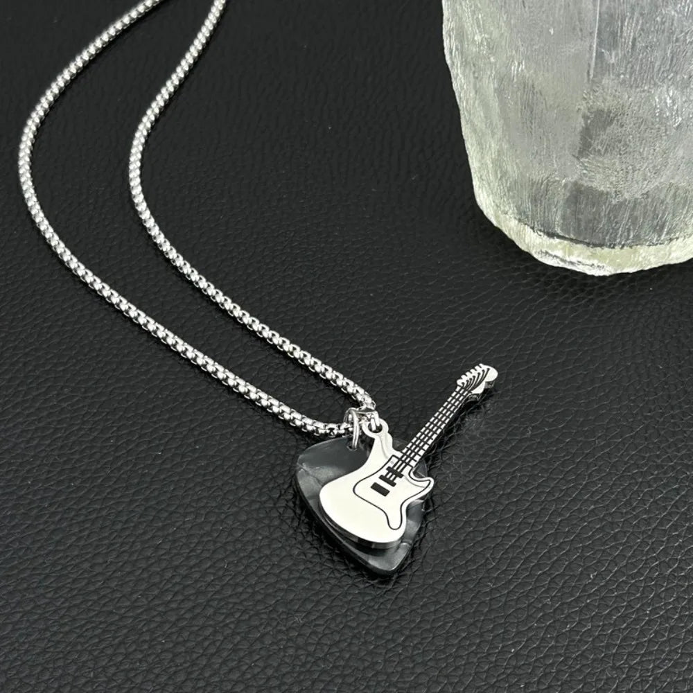 Punk Guitar & Pick Pendant Necklace