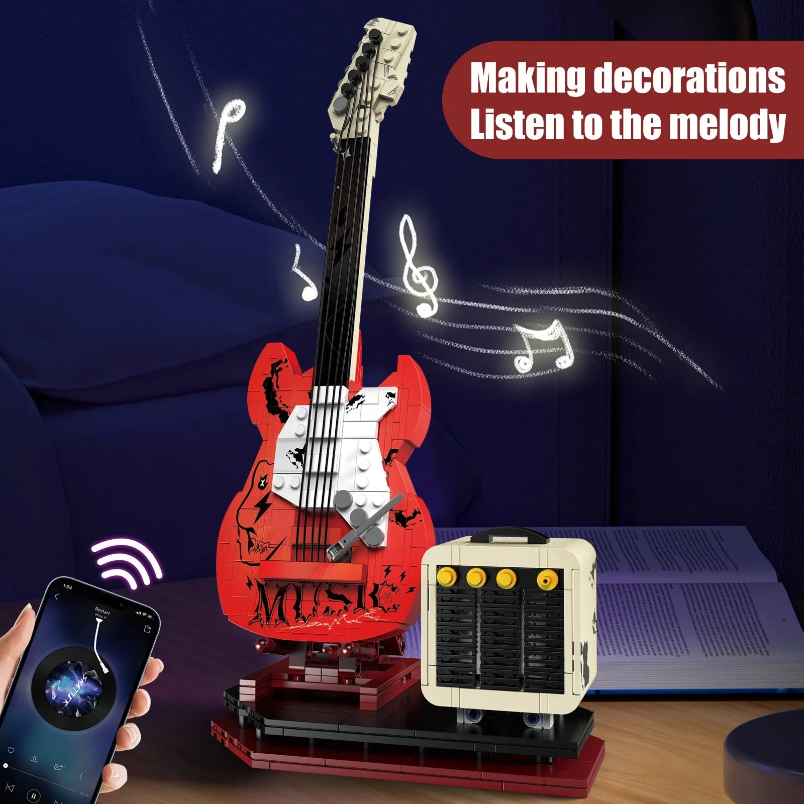 Red Electric Guitar Building Blocks Bluetooth Speaker