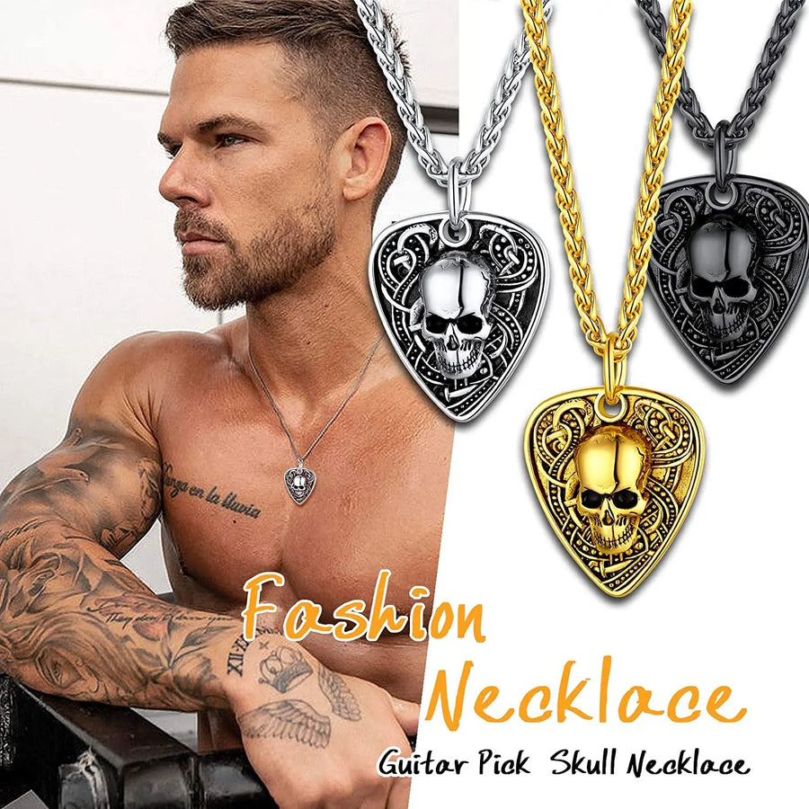 Gothic Skull Guitar Pick Necklace