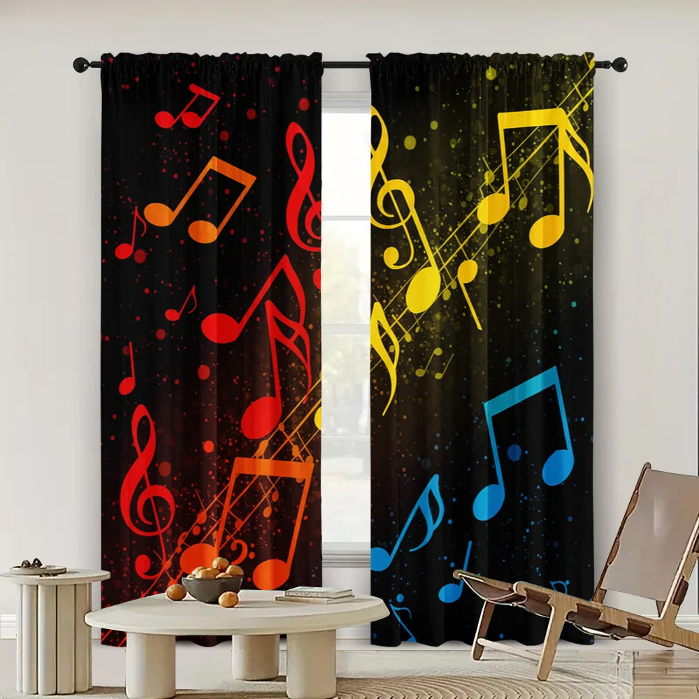 2pcs Colorful Music Notes Curtain Set