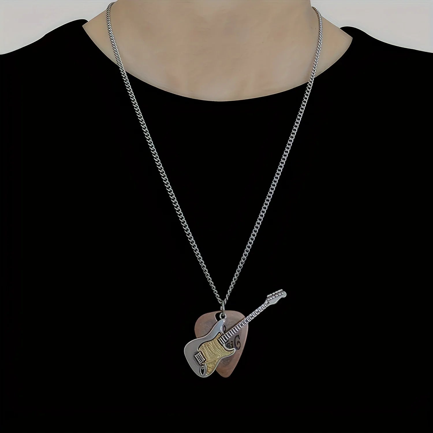Vintage Guitar & Pick Pendant Necklace