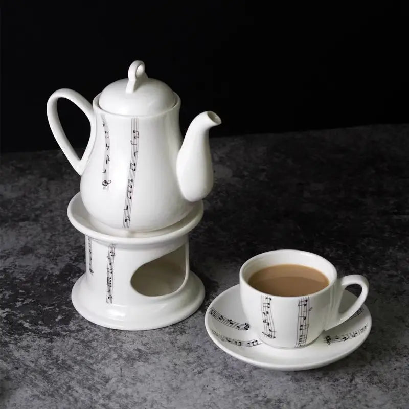 Music Notes Ceramic Mug With Plate Set & Tea Pot