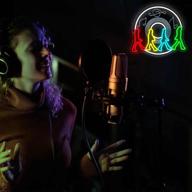 Band Walking On Vinyl Record Neon Sign Decoration