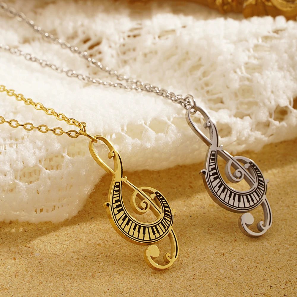 Treble Clef With Piano Keys Pendant Necklace