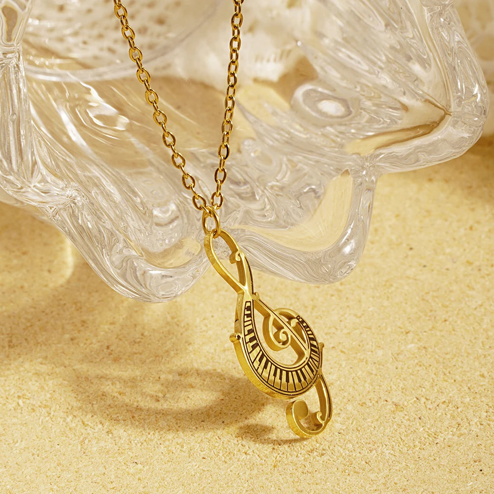 Treble Clef With Piano Keys Pendant Necklace